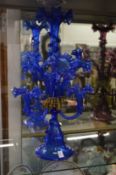 A blue glass epergne.
