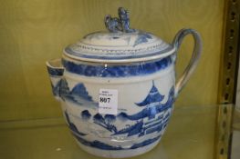 A large Chinese blue and white jug and cover.