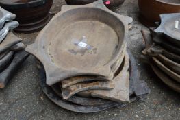 Six old Indian wooden food bowls.