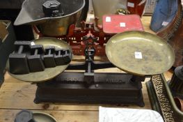 Cast iron scales and weights.