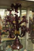A purple glass epergne.