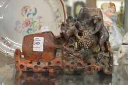 A Chinese soapstone vase group.