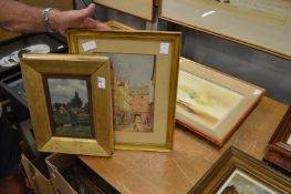 A small group of paintings, street scenes, coastal landscapes etc.