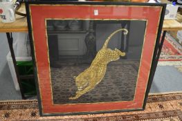 Denis Francet, Paris, a silk scarf depicting a cheetah, framed and glazed.