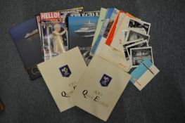 Two programmes for Cunard's liner Queen Elizabeth, one of which contains numerous autographs and