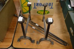 A pair of wrought iron fire dogs etc.