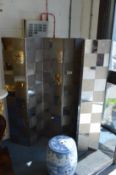 An unusual 1960's / 1970's steel six-fold dressing screen decorated with an alternating pattern of