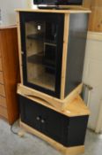 A pine and painted pine hi-fi cabinet and matching corner TV cabinet.