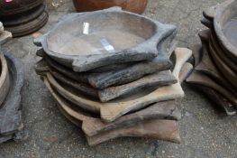 Six old Indian wooden food bowls.