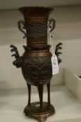 A Japanese Meiji period bronze tripod vase.