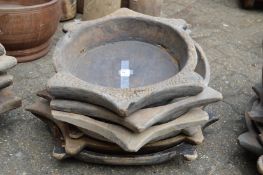 Six old Indian wooden food bowls.