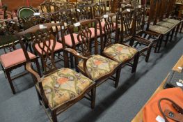 A Chippendale style mahogany carver chair with four matching single chairs (two lacking seats).