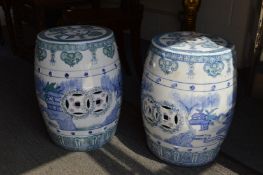 A pair of Chinese pottery barrel seats.