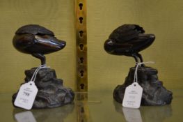 A pair of Japanese bronze bird form koros.