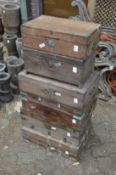 A quantity of brass bound Indian teak sewing boxes.