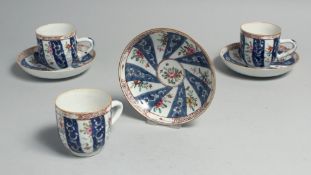 THREE CHINESE FAMILLE ROSE PORCELAIN CUPS AND SAUCERS, cups 6cm diameter, saucers 12cm diameter, (