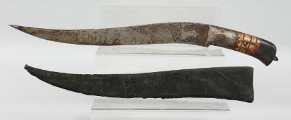 A LARGE INDO PERSIAN STEEL DAGGER AND SCABBARD, the dagger with engraved decoration, 47cm long