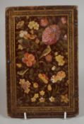 A 19TH CENTURY PERSIAN QAJAR LACQUERED PAPIER-MACHE MIRROR FRAME, 21.5cm x 14cm.