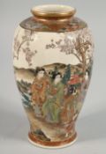 A JAPANESE SATSUMA PORCELAIN VASE, painted with female figures and children in a landscape