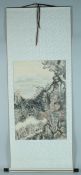A CHINESE HANGING SCROLL PAINTING, depicting a rocky, wooded landscape scene with a donkey and