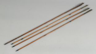 FOUR TURKISH OTTOMAN WOODEN ARROWS WITH STEEL TIPS, possibly 18th century, longest 72cm