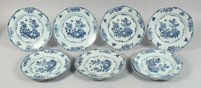 TEN 18TH CENTURY CHINESE BLUE AND WHITE PORCELAIN PLATES, 23cm diameter, (five af).