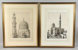 TWO LARGE ARAB ARCHITECTURAL PRINTS, each depicting a mosque, framed and glazed, both 77cm x 59.