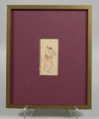 A GOOD PERSIAN SAFAVID MINIATURE PAINTING of a male figure holding flowers, framed; unglazed,