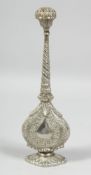 AN INDIAN SILVER ROSEWATER SPRINKLER, 25.5cm high.