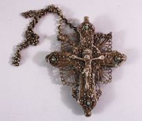 A RARE 17TH/18TH CENTURY OTTOMAN BALKANS SILVER CRUCIFIX, possibly Greek, with pierced and applied