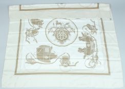 A HERMES SILK SCARF, horse and carriage. 32ins x 32ins.