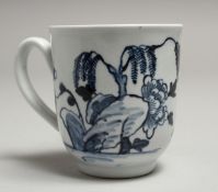A CHAFFERS LIVERPOOL COFFEE CUP painted in blue under glaze with the Willow and Rock pattern.