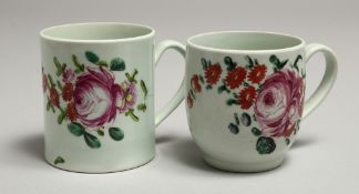 A CHAFFERS LIVERPOOL COFFEE CUP painted with a large English rose and a CHAFFERS COFFEE CAN, similar