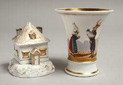 A PASTILLE COTTAGE BURNER AND A SPILL VASE (2).