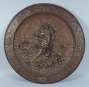 A GOOD 19TH CENTURY BRONZE CIRCULAR PLAQUE with a classical scene in relief. 2ft 3ins diameter.