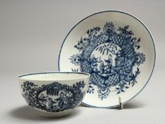 A CHRISTIAN'S LIVERPOOL TEA BOWL AND SAUCER with the mother, Child and man fishing.