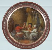A GEORGIAN TORTOISESHELL CIRCULAR BOX AND COVER 2.75ins diameter.