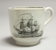 A JOHN PENNINGTON VERY RARE COFFEE CUP painted with sailing vessels.