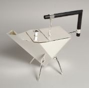 A SMALL CHRISTOPHER DRESSER DESIGN TRIANGULAR PLATED TEA POT.