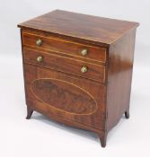 A GEORGIAN MAHOGANY CUPBOARD the front with panel door as two long dummy drawers and large oval