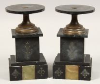 A PAIR OF MARBLE TAZZA. 7.5ins high.