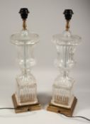 A LARGE PAIR OF GLASS URN SHAPED LAMPS 24ins high.