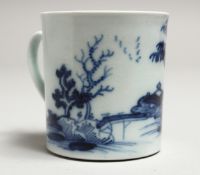 A CHAFFERS COFFEE CAN painted in under glaze blue with the Angled Bridge pattern.