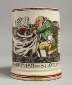 A LEEDS CREAMWARE POTTERY SLAVERY MUG, from a design by James Gillray, French Liberty, British