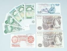 FIVE OLD POUND NOTES, A TEN SHILLING NOTE, FIVE POUND NOTE AND TWO TEN POUND NOTES.