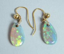 A PAIR OF GOLD AND OPAL DROP EARRINGS