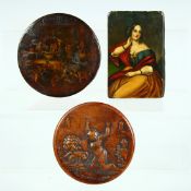 THREE VARIOUS SNUFF BOTTLES. 3ins, 3.5ins & 3.5ins diameter.