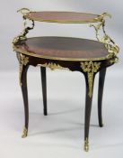 A FRENCH MAHOGANY TWO TIER ETAGERE with ormolu mounts and curving legs. 32ins long, 28ins high.