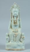 A GOOD CHINESE BLANC-DE-CHINE FIGURE OF QUAN YIN. 9ins high.