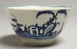 A RARE JOHN AND JANE PENNINGTON LIVERPOOL MINIATURE SLOP BOWL painted in blue with a hut by a willow